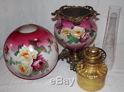 100% Original GWTW Gone with the Wind Banquet Kerosene Oil Lamp with ROSES