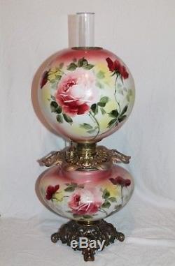 100% Original Jumbo GWTW Gone with the Wind Banquet Oil Lamp ROSES