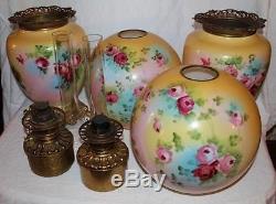 100% Original PAIR of HAND PAINTED JUMBO Gone with the Wind Oil Parlor Lamps