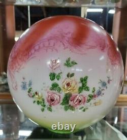 11 Antique Victorian Painted Floral Glass Ball Orb Globe Oil Lamp Shade GWTW