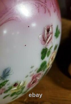 11 Antique Victorian Painted Floral Glass Ball Orb Globe Oil Lamp Shade GWTW