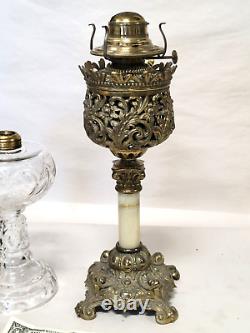 11 Antique vtg Small/Junior Banquet Oil Lamp Onyx B&H Ornate Victorian Brass