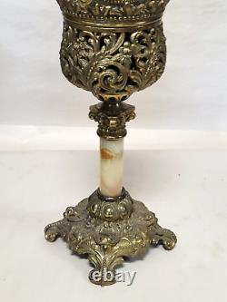 11 Antique vtg Small/Junior Banquet Oil Lamp Onyx B&H Ornate Victorian Brass