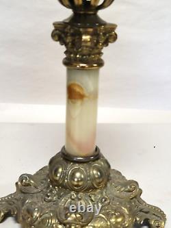 11 Antique vtg Small/Junior Banquet Oil Lamp Onyx B&H Ornate Victorian Brass