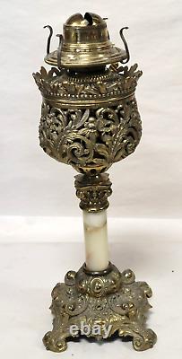 11 Antique vtg Small/Junior Banquet Oil Lamp Onyx B&H Ornate Victorian Brass