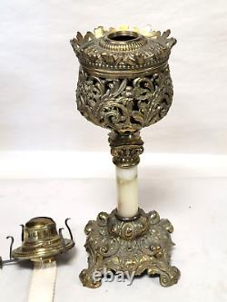 11 Antique vtg Small/Junior Banquet Oil Lamp Onyx B&H Ornate Victorian Brass