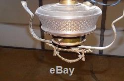 15472- Antique Victorian Hanging Oil Lamp light w Glass Globe & Orig Bracket