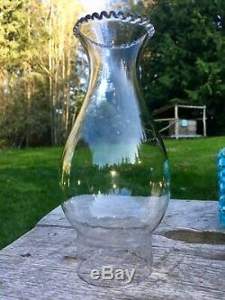 1800's Antique Blue Snowflake Oil Lamp with Clear Base