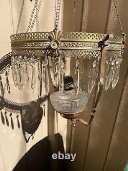 1800's Antique Hanging Oil Lamp PLUME & ATWOOD BANNER Burner Chandelier Lamp
