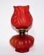 1800s Antique Victorian Tulip Red Satin Glass Hurricane Miniature Oil Lamp 8