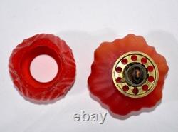 1800s Antique Victorian Tulip Red Satin Glass Hurricane Miniature Oil Lamp 8