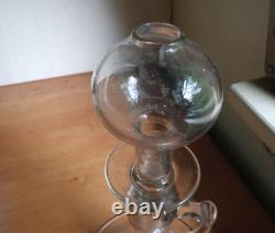 1820s EARLY FREE BLOWN PONTILED WHALE OIL LACE MAKER'S LAMP WITH APPLIED HANDLE