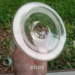 1820s EARLY FREE BLOWN PONTILED WHALE OIL LACE MAKER'S LAMP WITH APPLIED HANDLE