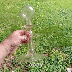 1820s EARLY FREE BLOWN PONTILED WHALE OIL LACE MAKER'S LAMP WITH APPLIED HANDLE