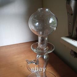 1820s EARLY FREE BLOWN PONTILED WHALE OIL LACE MAKER'S LAMP WITH APPLIED HANDLE