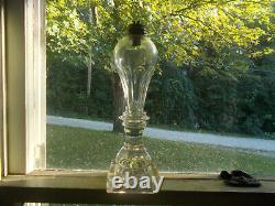 1830s BOSTON & SANDWICH PRESSED & BLOWN GLASS WHALE OIL LAMP WITH 2 TUBE BURNER