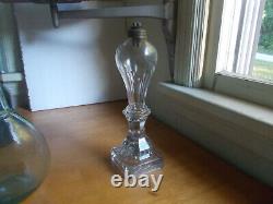 1830s BOSTON & SANDWICH PRESSED & BLOWN GLASS WHALE OIL LAMP WITH 2 TUBE BURNER