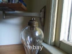 1830s BOSTON & SANDWICH PRESSED & BLOWN GLASS WHALE OIL LAMP WITH 2 TUBE BURNER