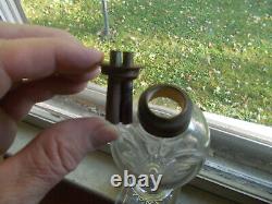 1830s BOSTON & SANDWICH PRESSED & BLOWN GLASS WHALE OIL LAMP WITH 2 TUBE BURNER