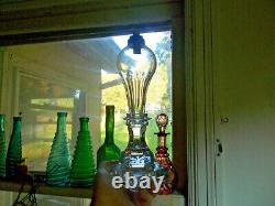 1830s BOSTON & SANDWICH PRESSED & BLOWN GLASS WHALE OIL LAMP WITH 2 TUBE BURNER