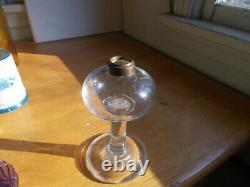 1830s EARLY PONTILED WHALE OIL LAMP FREE BLOWN WITH ROUND ONION FONT NICE