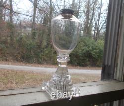 1830s PONTILED WHALE OIL LAMP FREE BLOWN WITH LACY STEPPED BASE TRIPLE WAFERS