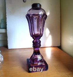 1850 Rare Amethyst Pressed Loop/leaf Whale Oil Lamp Boston & Sandwich Glass Co