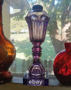 1850 Rare Amethyst Pressed Loop/leaf Whale Oil Lamp Boston & Sandwich Glass Co