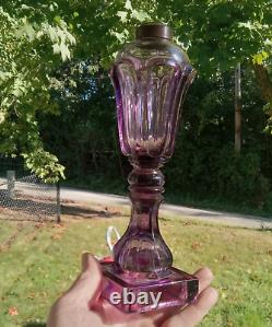 1850 Rare Amethyst Pressed Loop/leaf Whale Oil Lamp Boston & Sandwich Glass Co