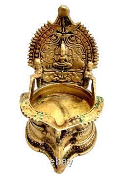 1850's Old Vintage Antique Brass Goddess Laxmi Fine Embossed Rare Oil Lamp/ Diya