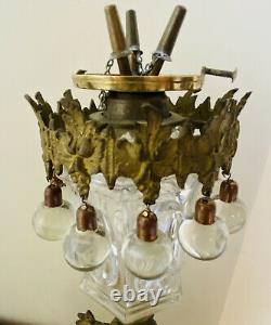 1850s Dietz Gilt Bronze Sandwich Glass Whale Oil Girandole Lamp with Glass Globe