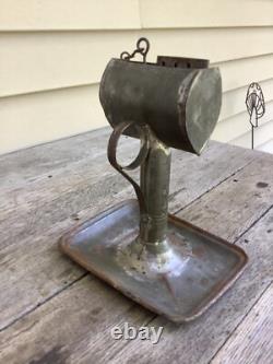 1851 Kinnear's Patent Tin Whale Oil Finger/Hand Lamp Torch by Ufford, Boston MA