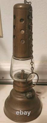1860's E. Miller Patent Brass Skater's Kerosene Oil Lantern Chain & Glass Globe