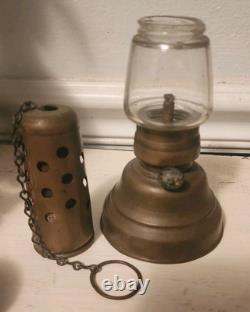 1860's E. Miller Patent Brass Skater's Kerosene Oil Lantern Chain & Glass Globe