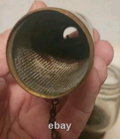 1860's E. Miller Patent Brass Skater's Kerosene Oil Lantern Chain & Glass Globe