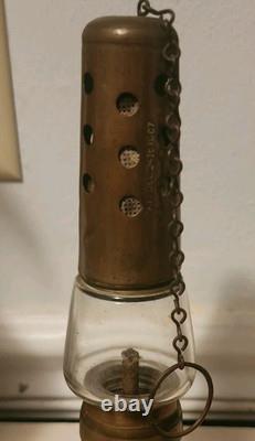 1860's E. Miller Patent Brass Skater's Kerosene Oil Lantern Chain & Glass Globe