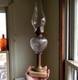 1860s BELLFLOWER RIBBED SINGLE VINE KEROSENE STAND LAMP WithORIGINAL MARBLE BASE