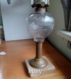 1860s BELLFLOWER RIBBED SINGLE VINE KEROSENE STAND LAMP WithORIGINAL MARBLE BASE