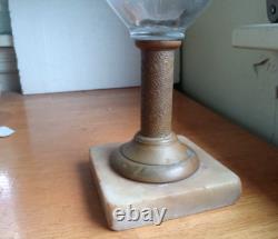 1860s BELLFLOWER RIBBED SINGLE VINE KEROSENE STAND LAMP WithORIGINAL MARBLE BASE