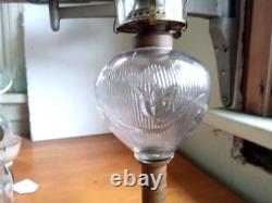 1860s BELLFLOWER RIBBED SINGLE VINE KEROSENE STAND LAMP WithORIGINAL MARBLE BASE