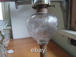 1860s BELLFLOWER RIBBED SINGLE VINE KEROSENE STAND LAMP WithORIGINAL MARBLE BASE