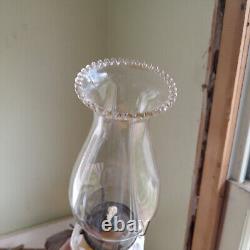 1860s WHITE CUT OVERLAY PUNTY SANDWICH GLASS OIL LAMP ORIGINAL MARBLE BASE ETC