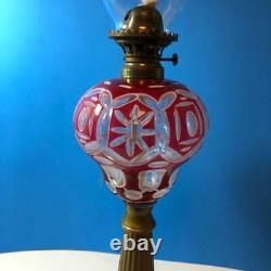 1864 Antique Boston Sandwich Glass Oil Lamp Pink Overlay To Clear 2 Tier Base