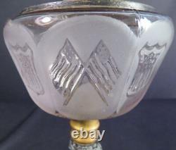 1870-80' Flag/Star Shield Font Victorian Girl & Dog Kerosene Oil Lamp