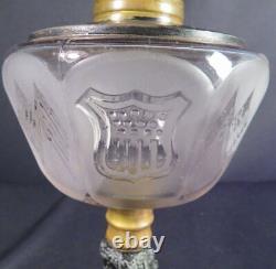 1870-80' Flag/Star Shield Font Victorian Girl & Dog Kerosene Oil Lamp