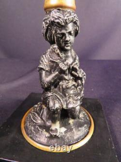 1870-80' Flag/Star Shield Font Victorian Girl & Dog Kerosene Oil Lamp