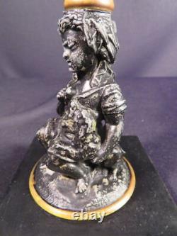 1870-80' Flag/Star Shield Font Victorian Girl & Dog Kerosene Oil Lamp