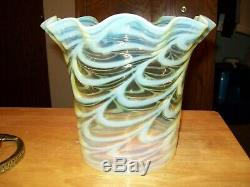 1870's Antique Vaseline Opalescent Oil Lamp Shade & Fitter MINT! (WALSH POWELL!)
