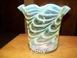 1870's Antique Vaseline Opalescent Oil Lamp Shade & Fitter MINT! (WALSH POWELL!)
