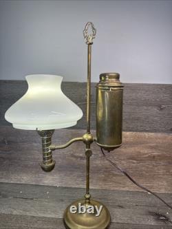 1870's Manhattan Brass Co Single Arm Student kerosene Oil Lamp 22repurposed